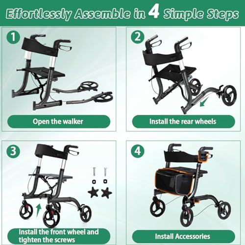 FSA Eligible Rollator Walker with Seat, Cup Holder, Foldable Lightweight Walker with Brakes K15619