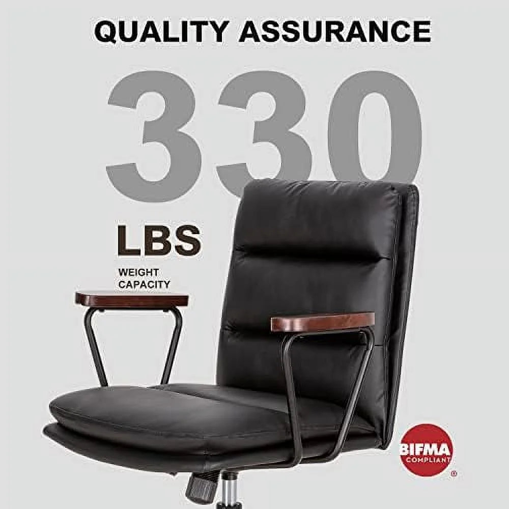 Black PU Padded Criss Cross Office Desk Chair with Wooden Armrests L273