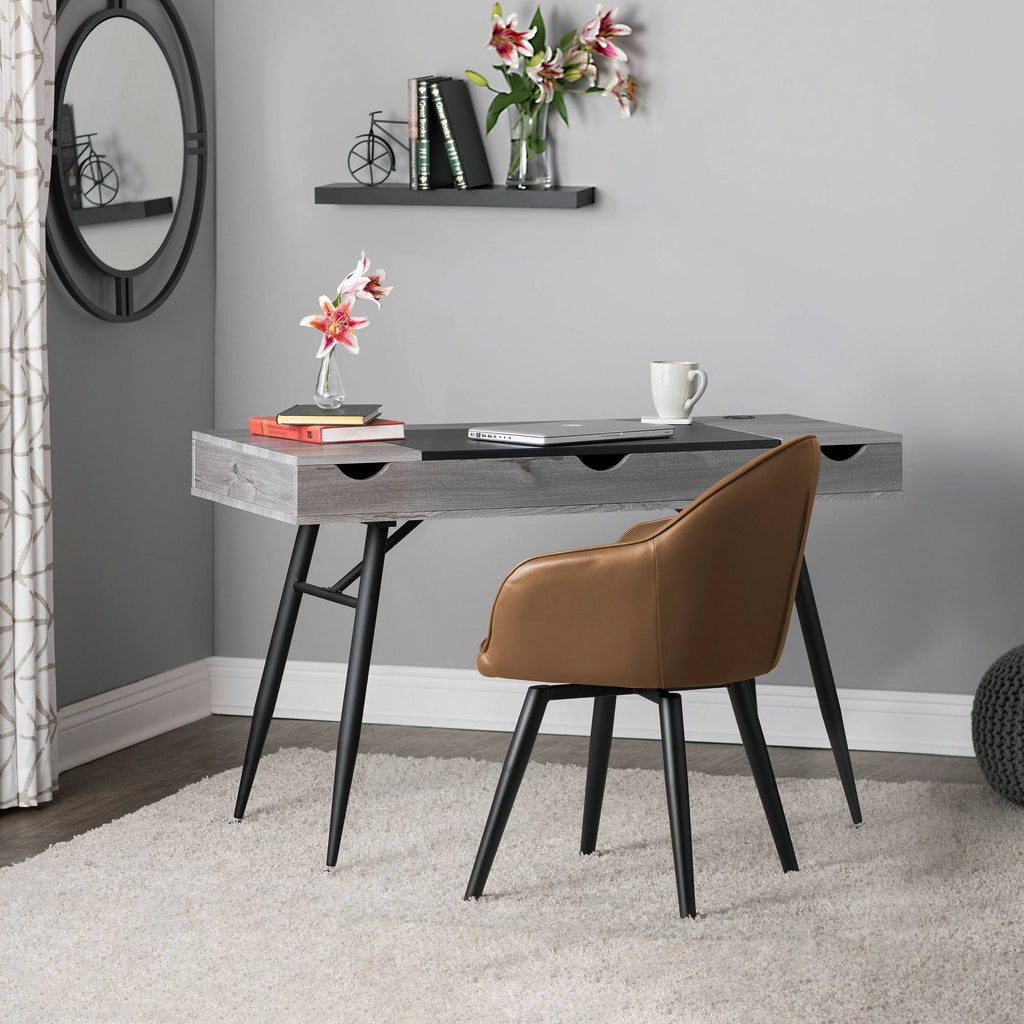 Caramel Brown Faux Leather Accent Chair with Arms E6570