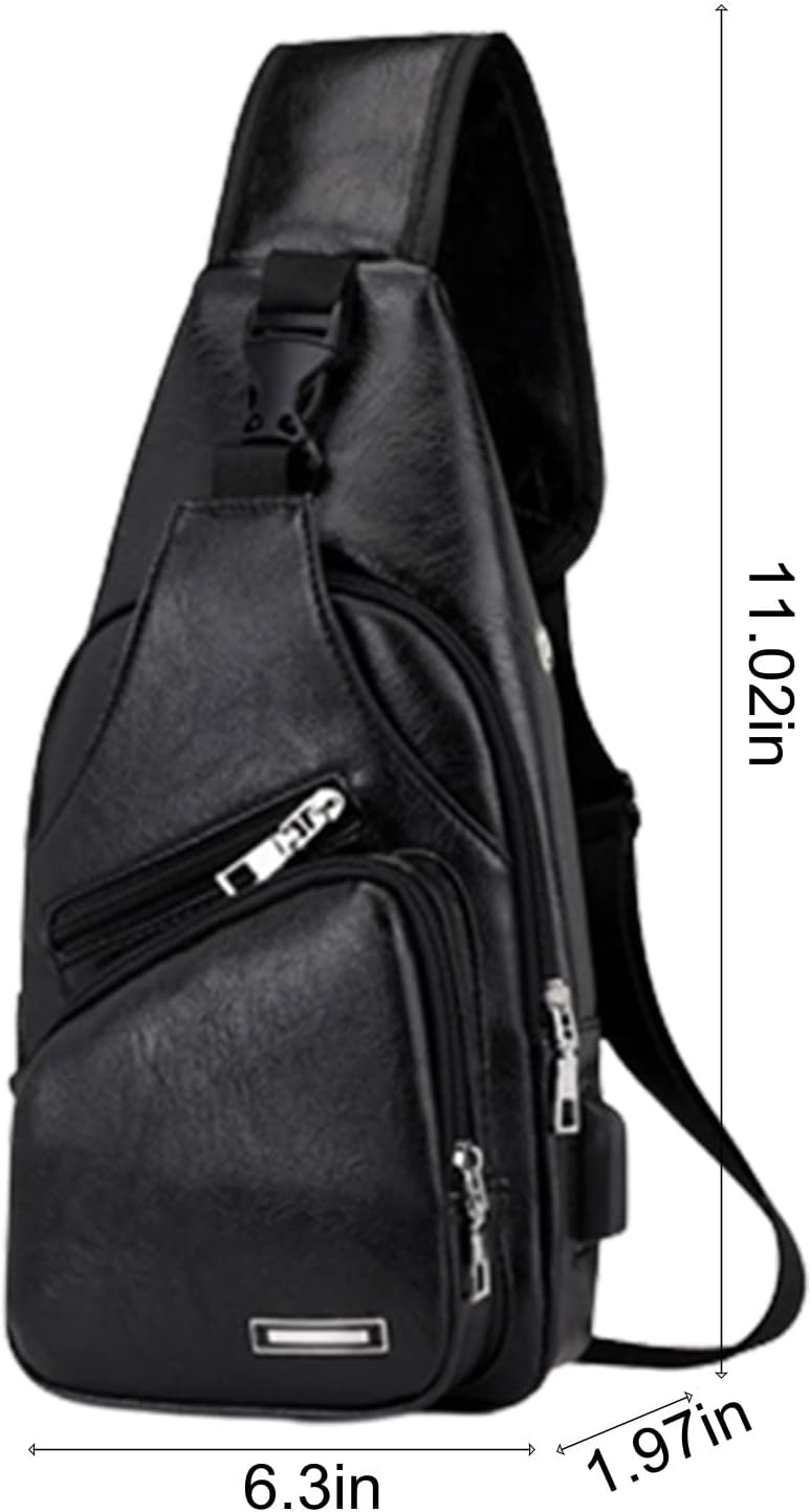 Waterproof Leather Sling Backpack with USB Charging Port P77207