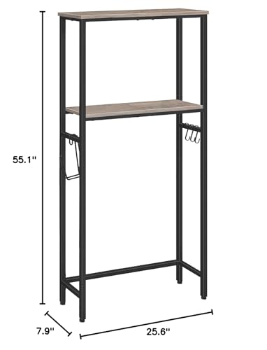 Greige and Black 2-Tier Over The Toilet Storage Shelf with Toilet Paper Holder and Hooks K158536