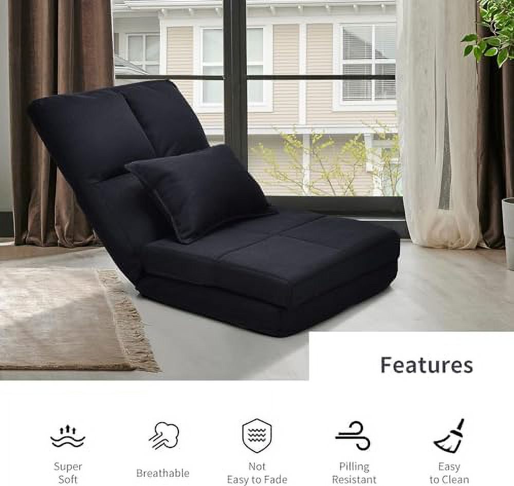 Moccha Folding Floor Chair with Pillow Adjustable 6 Reclining Position Upholstered Chaise Lounge V878