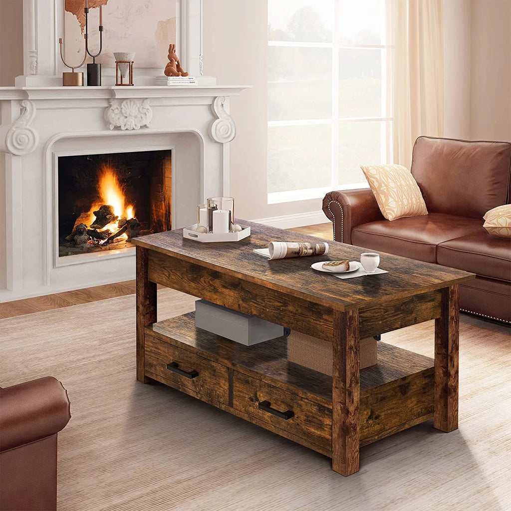 23 In Lift Top Coffee Table with 2 Drawers, Brown I853