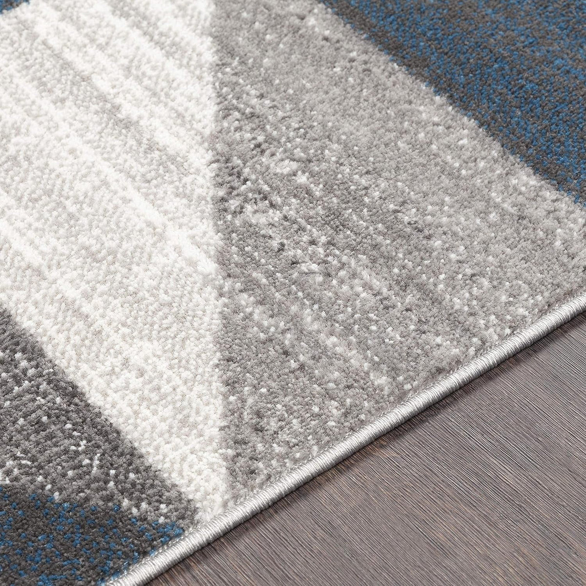 Sky Blue Navy Grey White Square Area Rug P928126