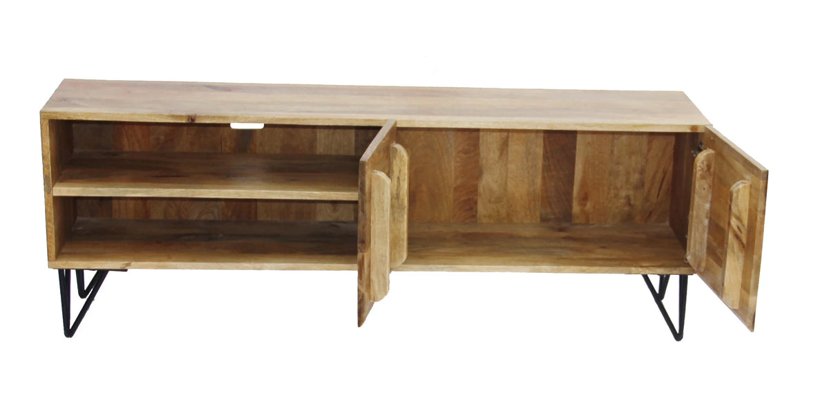 Mango Wood and Metal TV Stand With Storage Cabinet L574