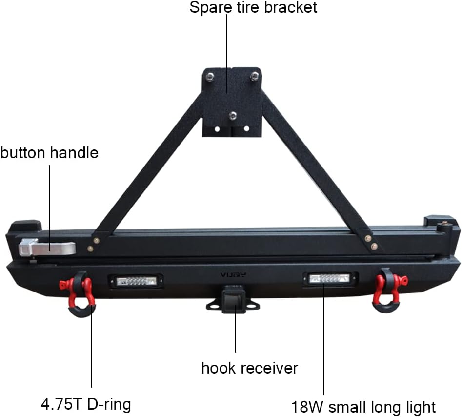 Front and Rear Bumper with LED Lights and Winch Plate and Tire Carrier N1205