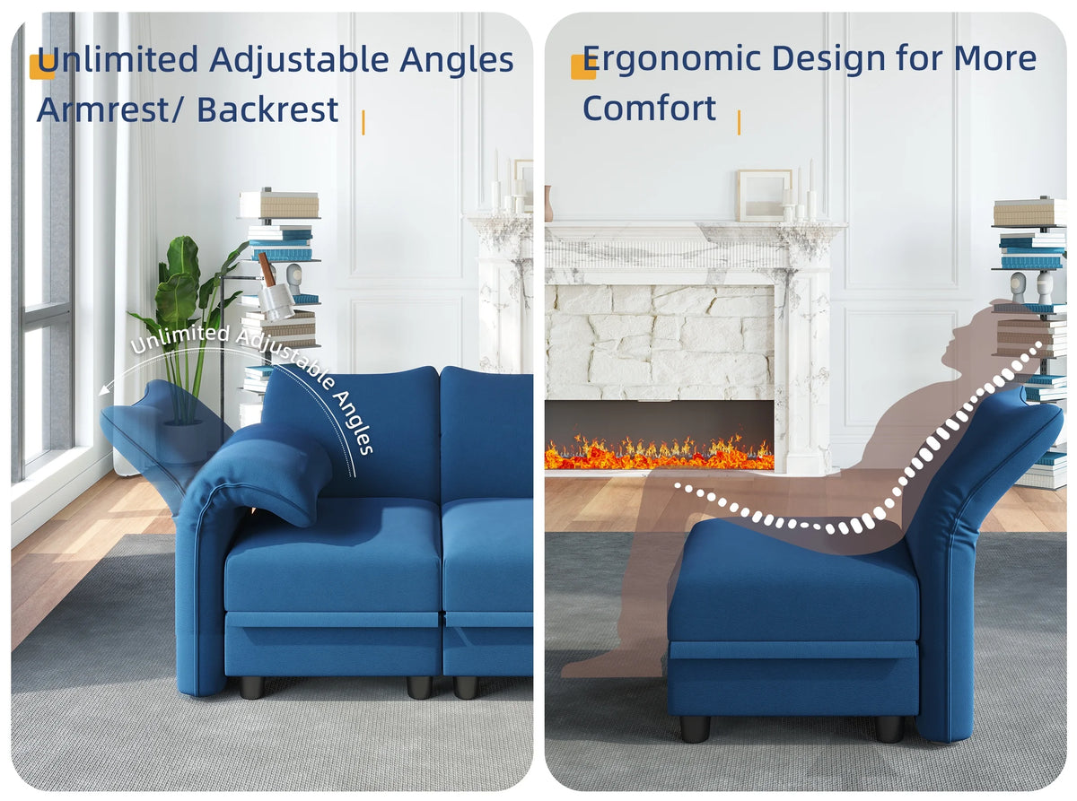 Blue Velvet U Shaped Modular Sectional Sofa with Storage Chaise G58335