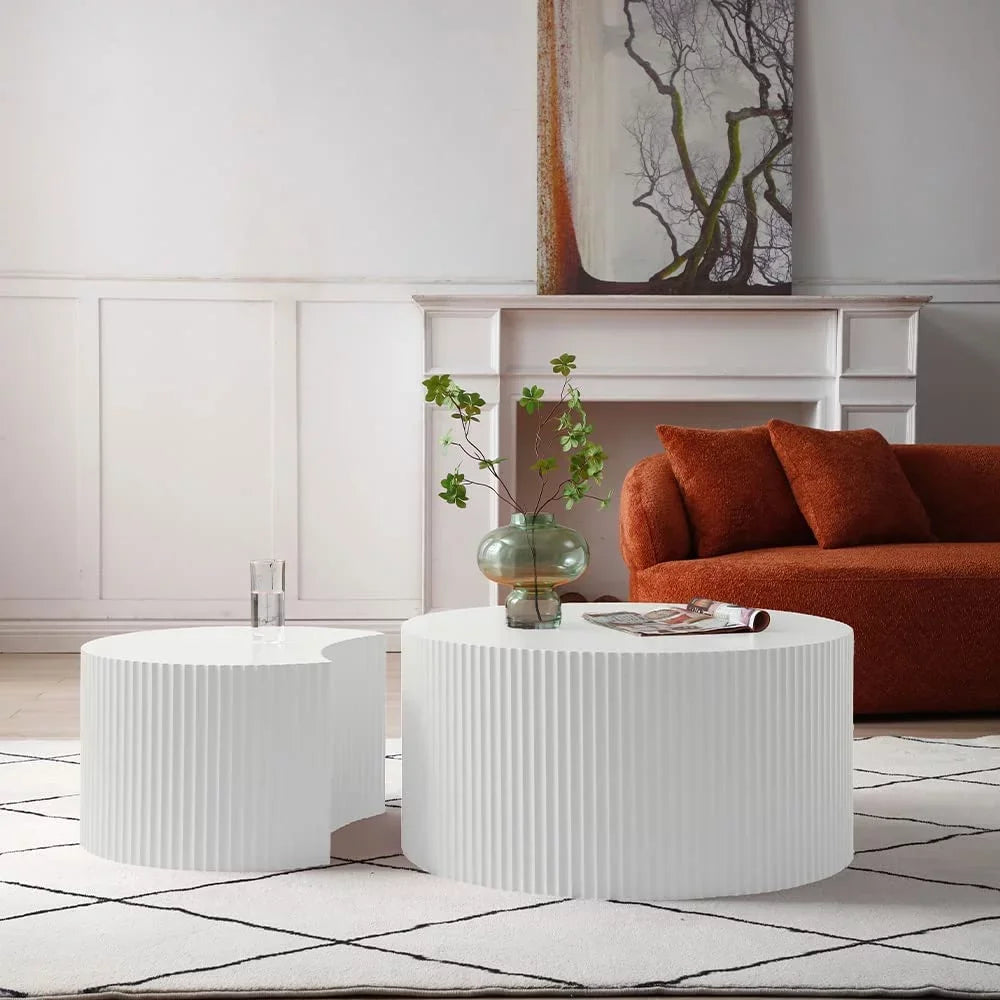 Matte White Round Wooden Coffee Table Set of 2 M499213