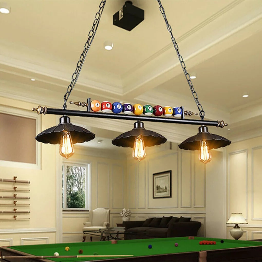 Pool Table Lighting Fixtures Ceiling Lamp Black Metal Billiard Pendant Lamp with 3 Metal Shades A8992