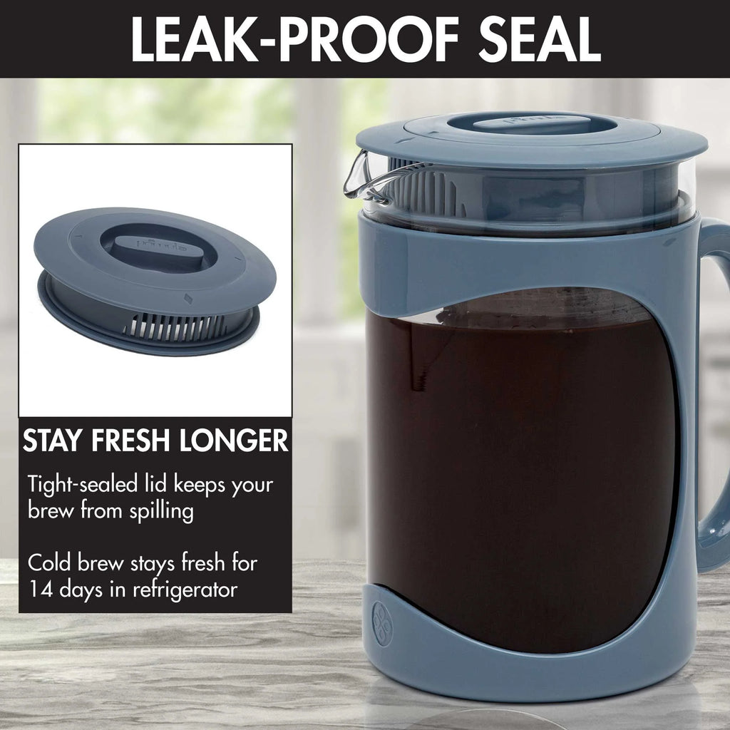 Glass Cold Brew Iced Coffee Maker with Mesh Filter, 1.6 Quarts, Blue L43020