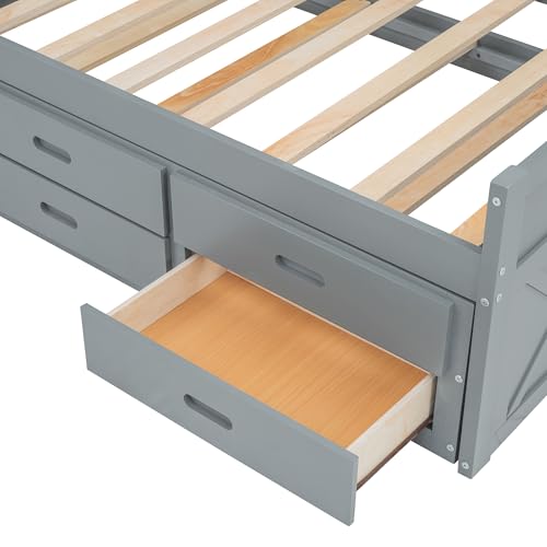 White Twin Size Wood Captain Platform Bed with Bookcase Headboard G54480