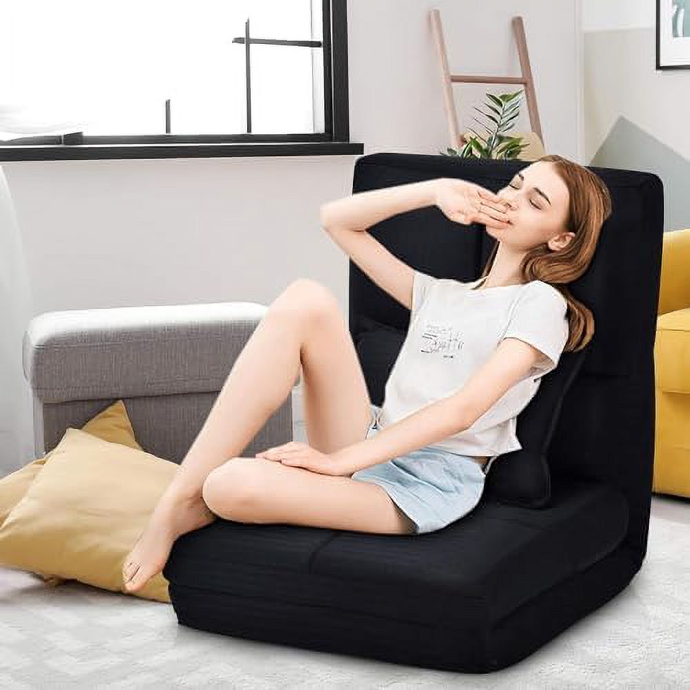 Moccha Folding Floor Chair with Pillow Adjustable 6 Reclining Position Upholstered Chaise Lounge V878
