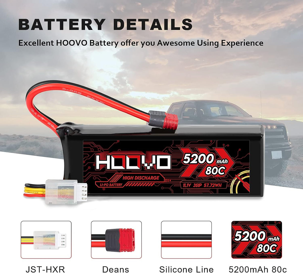 3S 11.1V 80C 5200mAh LiPo Battery with Deans T Plug 2 Packs E1866