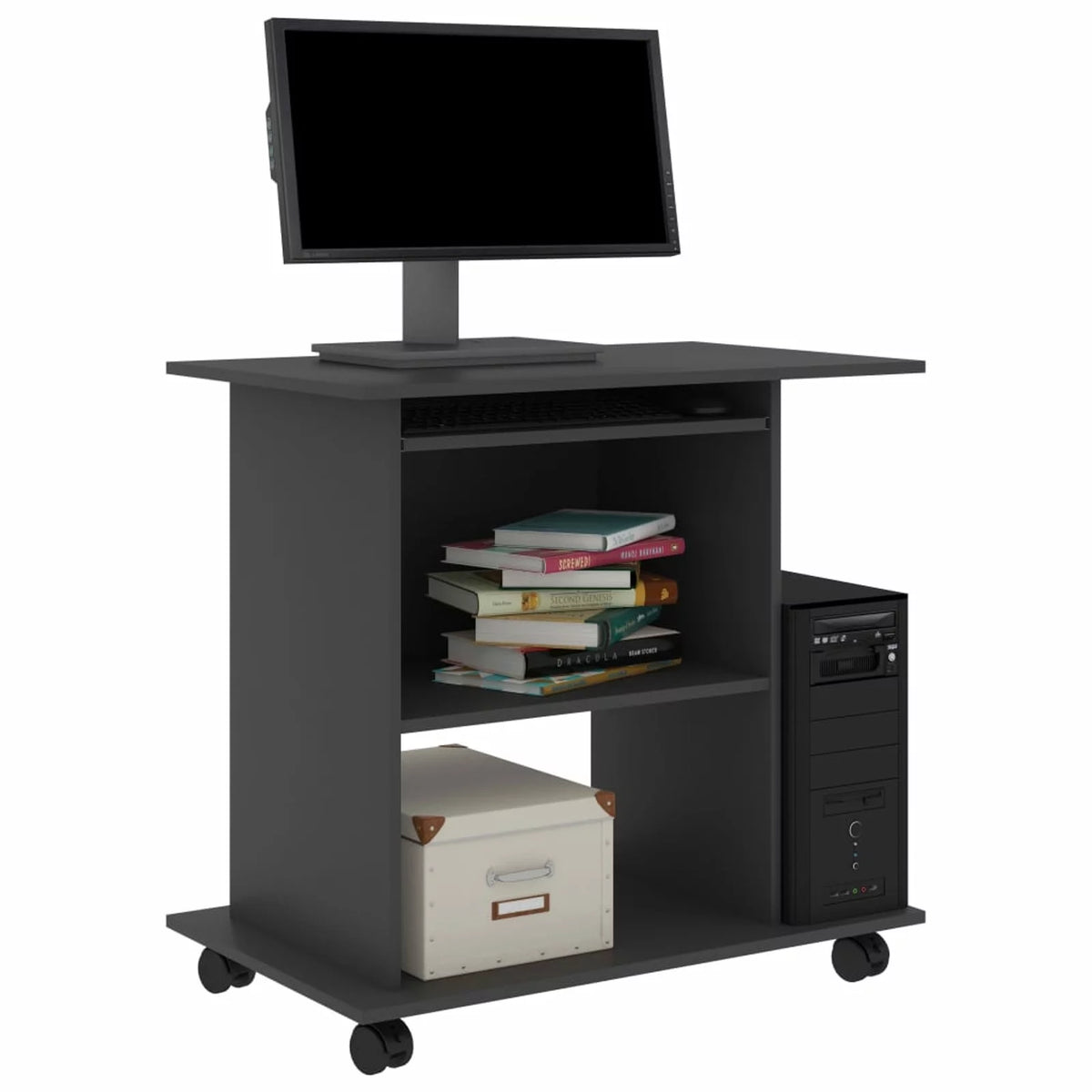 Gray Computer Desk with Keyboard Tray and CPU Tower 31.5 x 19.7 x 29.5 Inches N723
