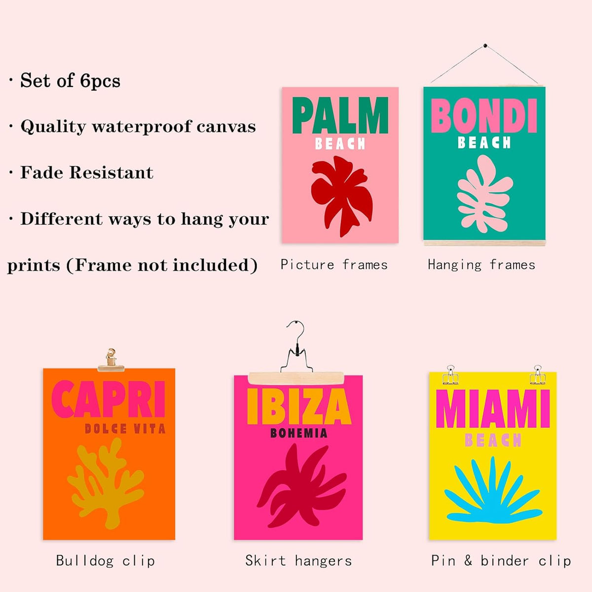 Preppy Posters for Dorm Decor, Colorful Preppy Wall Art Travel Prints, Pink Pastels College Maximalist Decor (8"x10", unframed) B3190