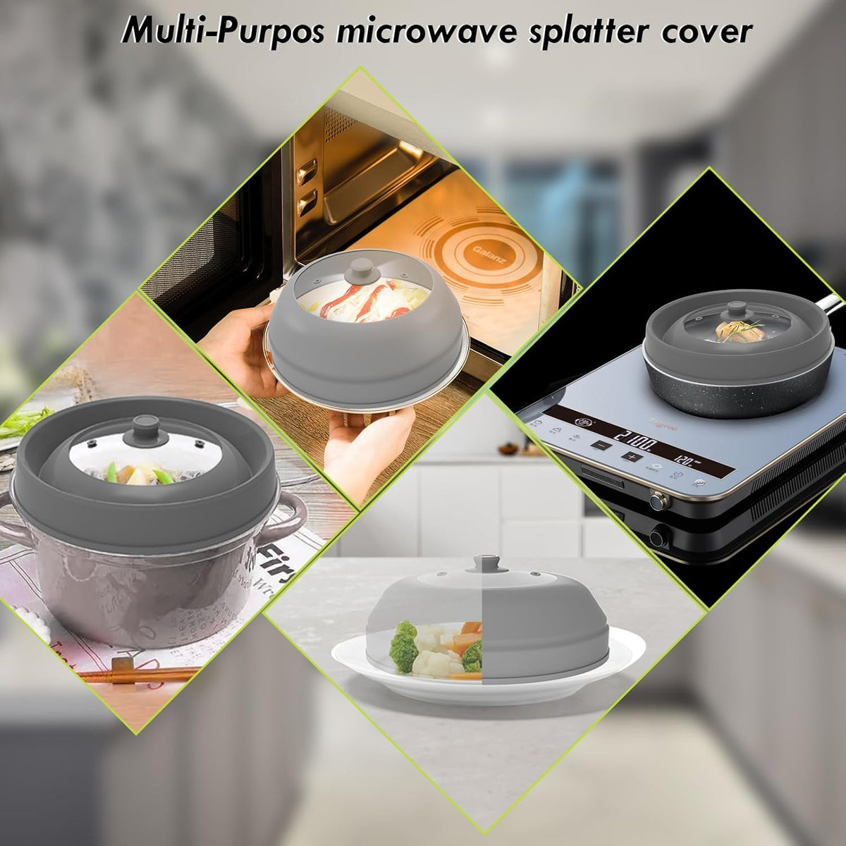 10.5 inch Microwave Plate Cover with Collapsible Silicone and Glass O318