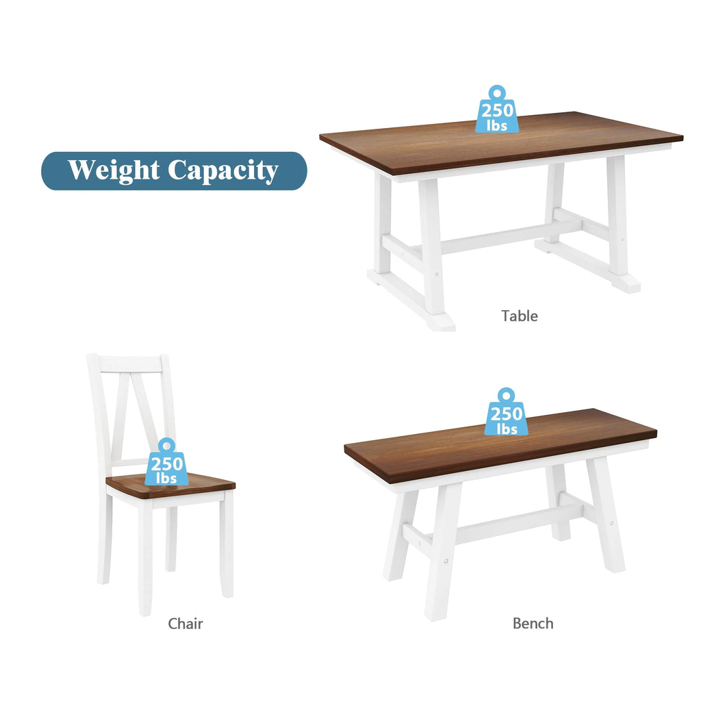 White 6-Piece Wood Dining Table Set with Bench and Chairs P268420