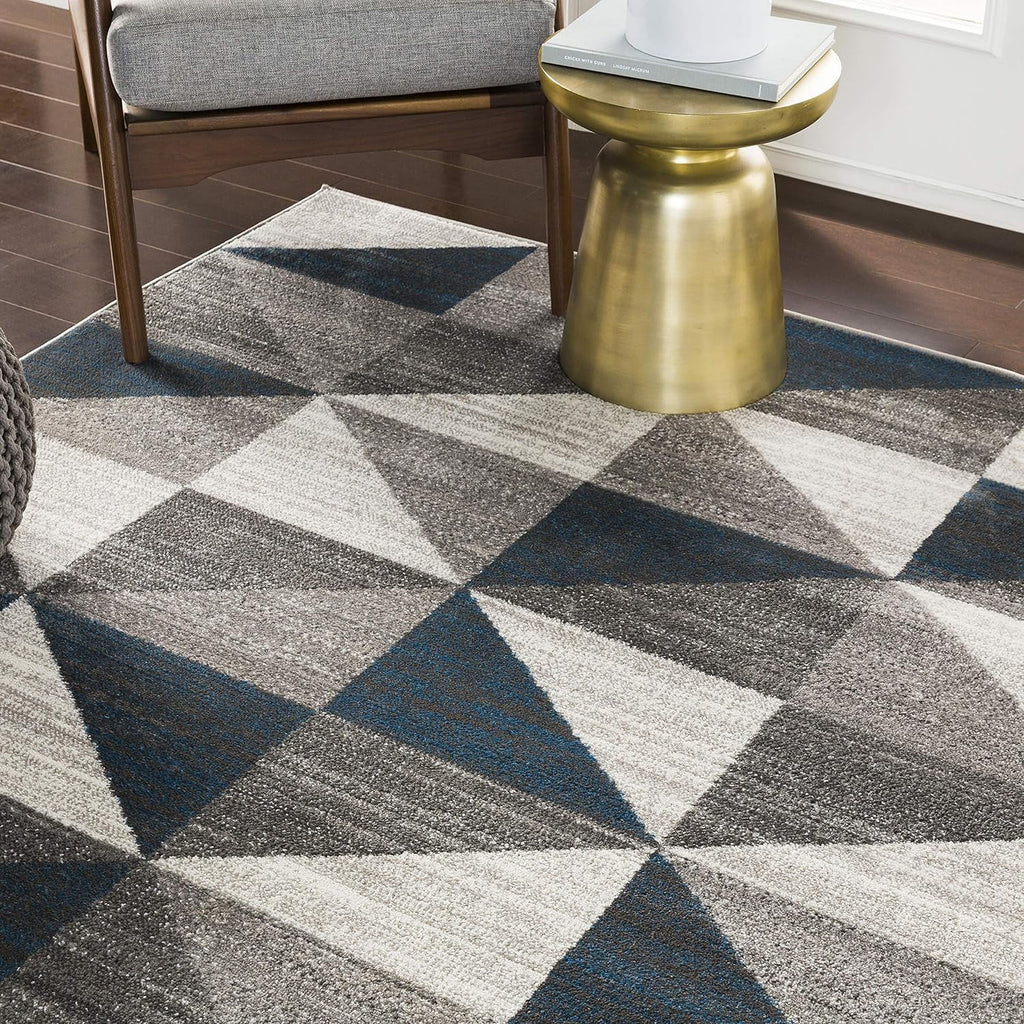 Sky Blue Navy Grey White Square Area Rug P928126