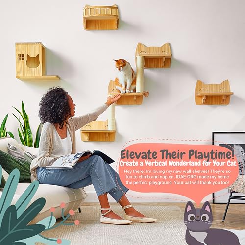 9-Piece Wooden Wall-Mounted Cat Furniture Set W729263
