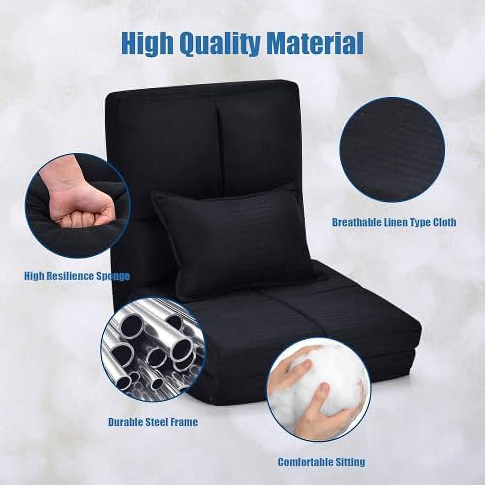 Moccha Folding Floor Chair with Pillow Adjustable 6 Reclining Position Upholstered Chaise Lounge V878