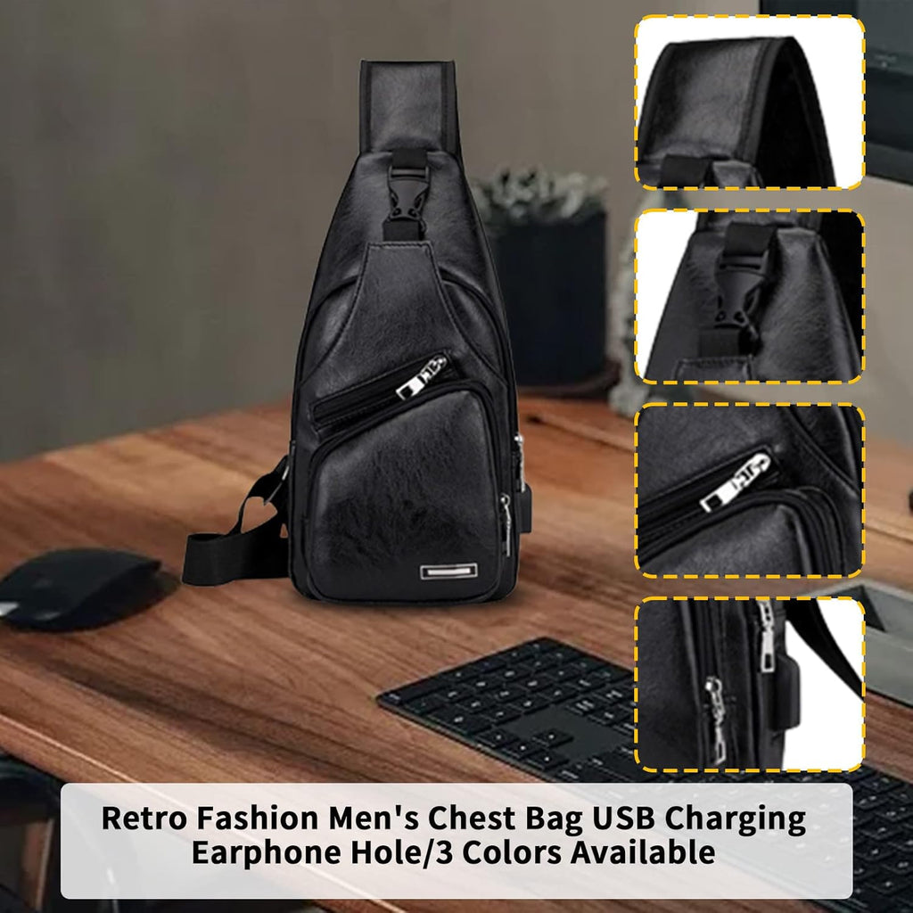 Waterproof Leather Sling Backpack with USB Charging Port P77207
