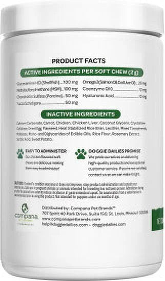 Glucosamine for Dogs 225 Chews Joint Supplement with Chondroitin MSM Hyaluronic Acid CoQ10 Chicken Y803