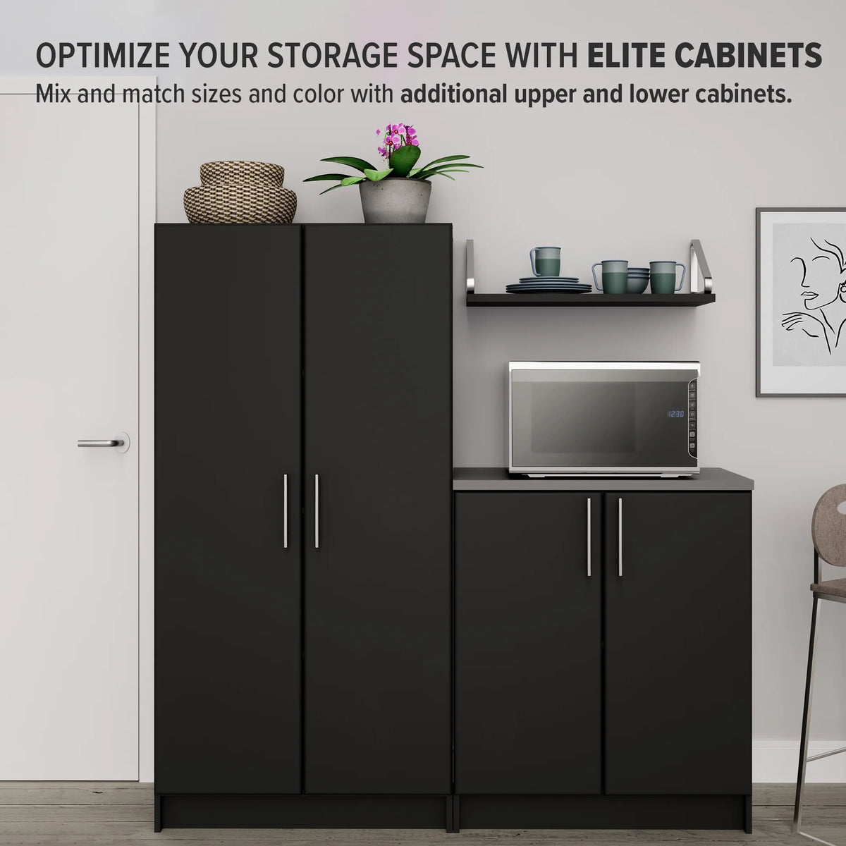 Black 32" Storage Cabinet with 1 Adjustable Shelf M14690