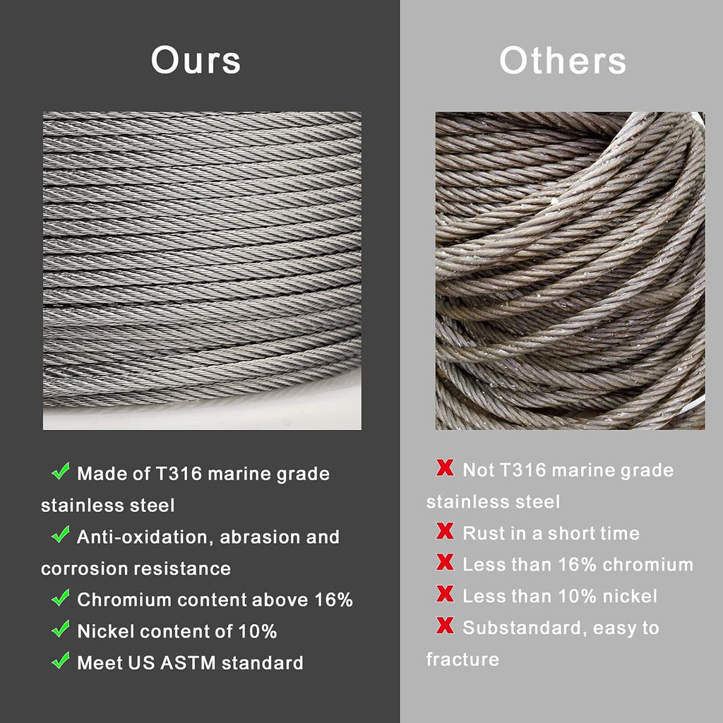 1/8 T316 Stainless Steel Cable with Cutter, 500FT Wire Rope, 7x7 Strands D921796