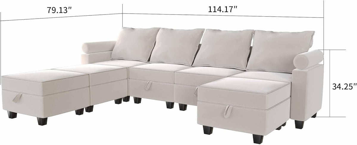 Beige Modular Sectional Sofa with Storage Seat J228853