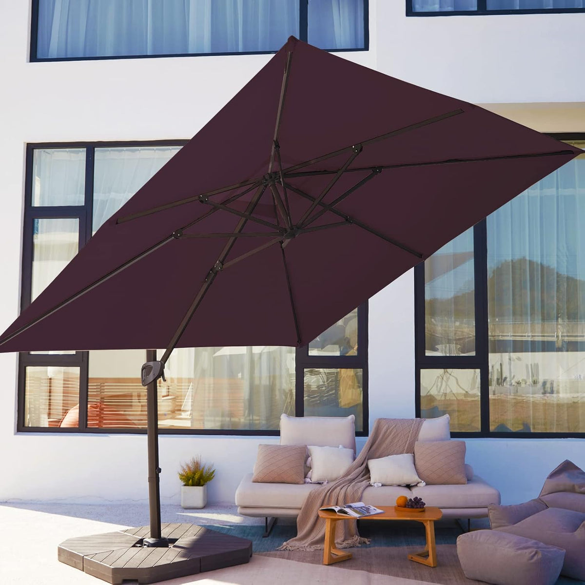 Beige 9x9 FT Square Cantilever Patio Umbrella with Aluminum Frame K31409