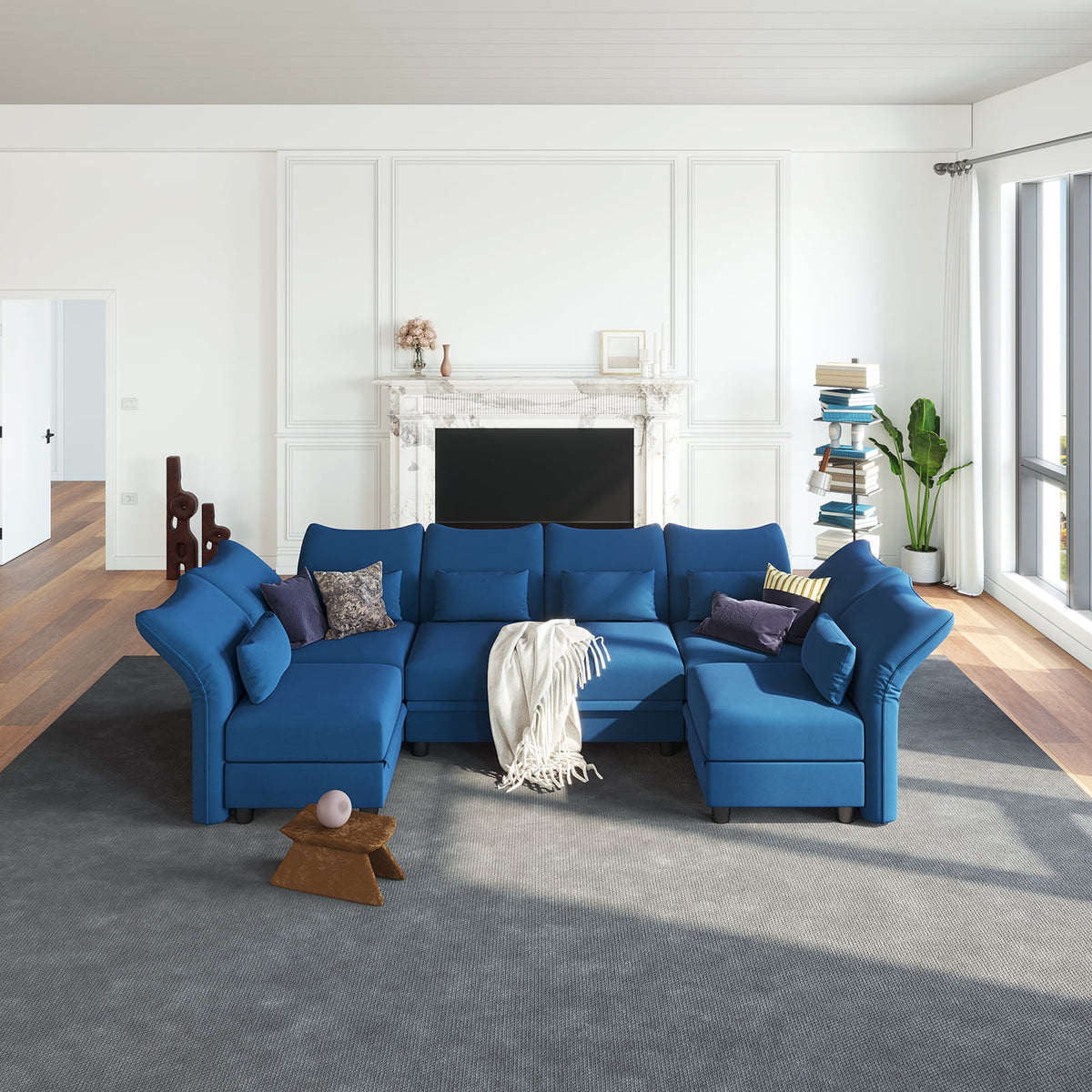 Blue Velvet U Shaped Modular Sectional Sofa with Storage Chaise G58335