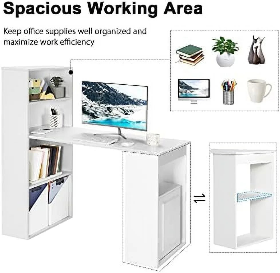 Black Computer Desk with Bookcase and CPU Stand S996