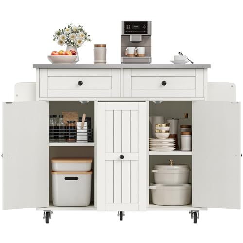 Black Kitchen Island on Wheels with Drop Leaf and Storage Cabinets S971402