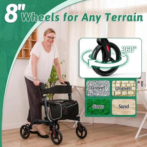 FSA Eligible Rollator Walker with Seat, Cup Holder, Foldable Lightweight Walker with Brakes K15619