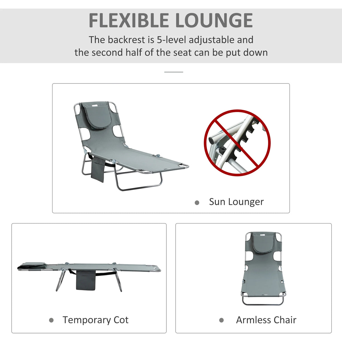 Folding Outdoor Lounge with Face Hole, Gray A76618