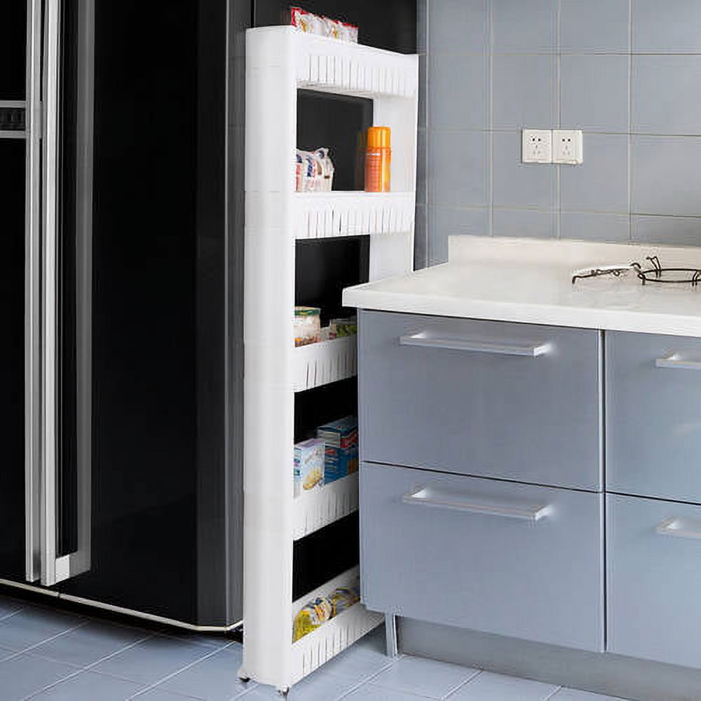 5-Tier White Plastic Rolling Pantry Storage Cart R4598