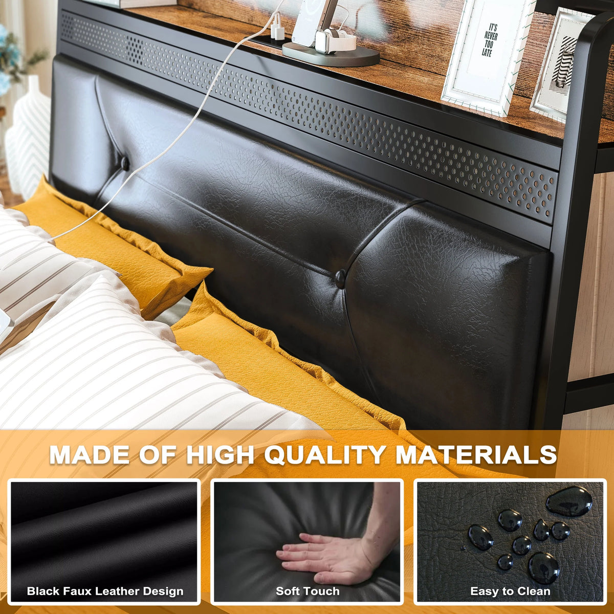 Queen Bed Frame with Upholstered Headboard and 4 Storage Drawers C185