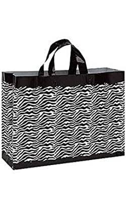 Black Frosted Plastic Shopping Bags 16 inch x 6 inch x 12 inch Case of 100 B127