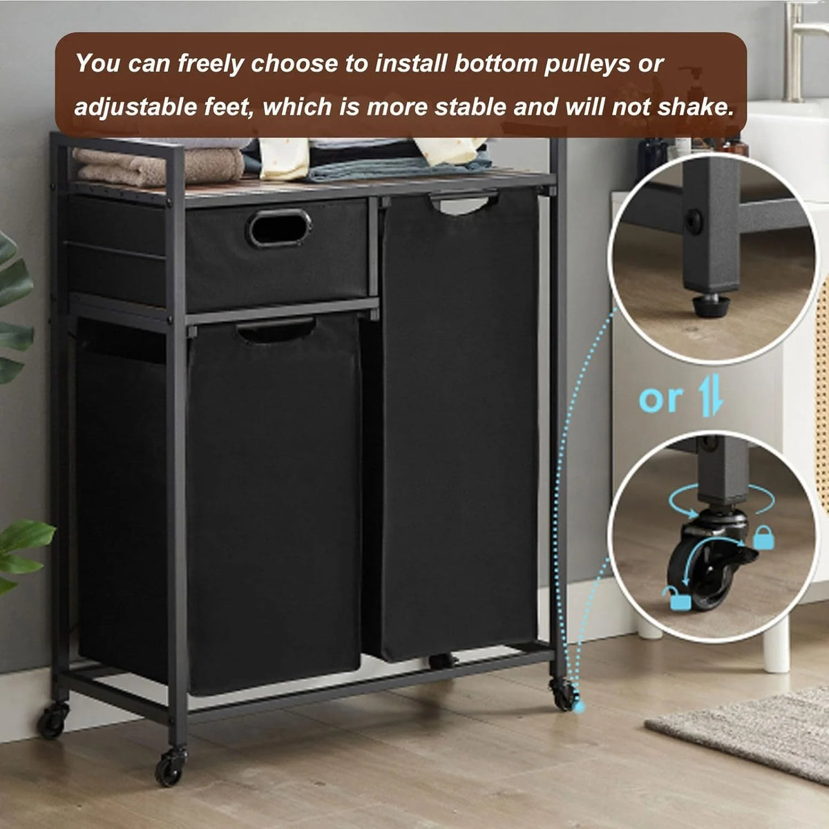 Laundry Basket with Drawer and 2 Sorter Bags F6519