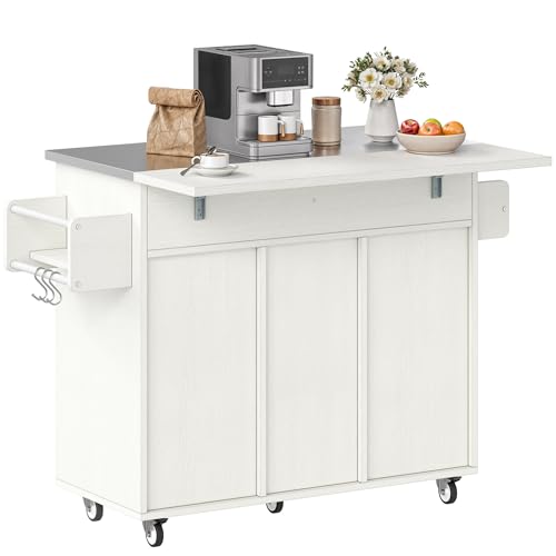 Black Kitchen Island on Wheels with Drop Leaf and Storage Cabinets S971402
