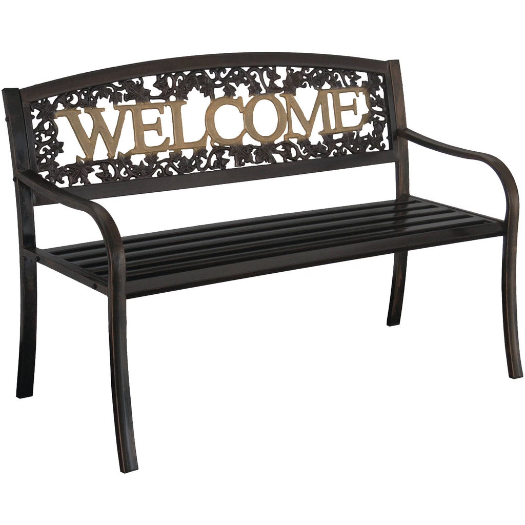 Black and Gold Outdoor Metal Patio Bench O88697