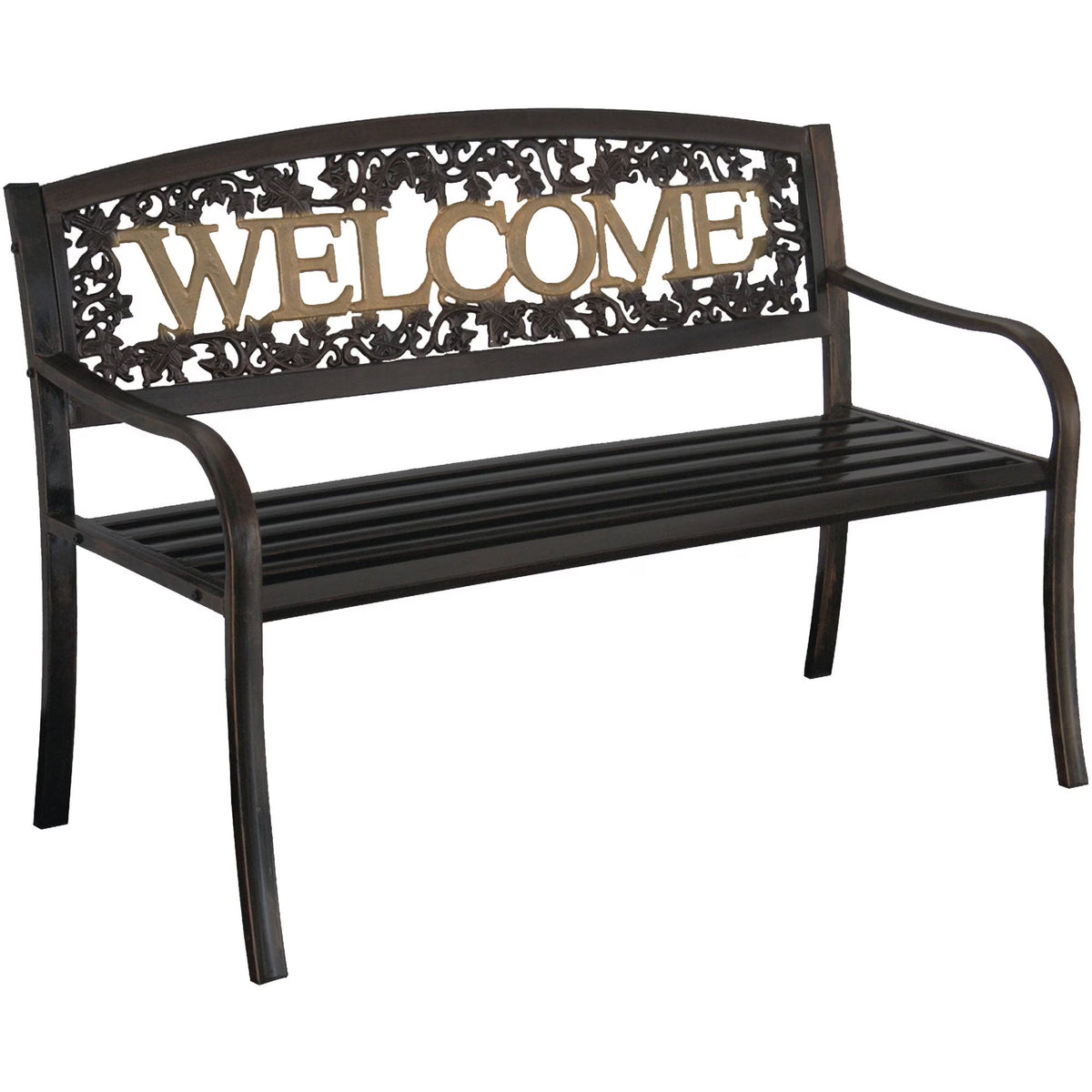 Black and Gold Outdoor Metal Patio Bench O88697