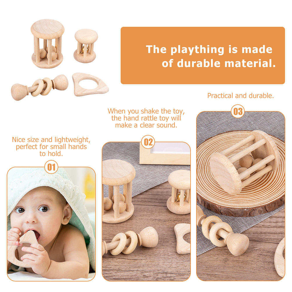 4 Pcs Wooden Baby Wrist Rattles Z15709
