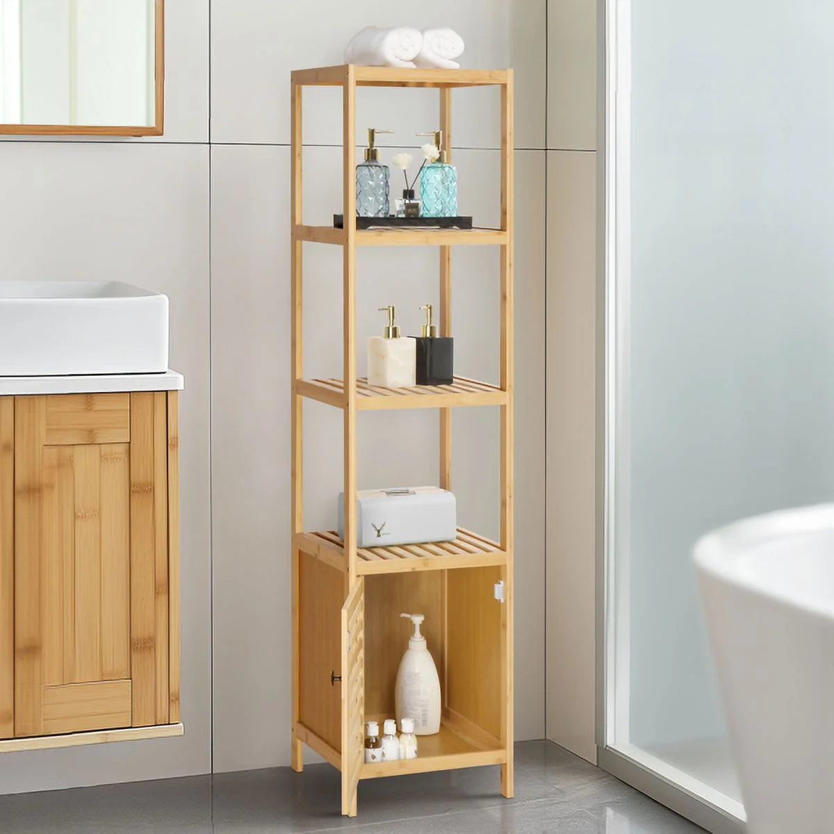 Bamboo 5 Tier Bathroom Storage Shelf M165