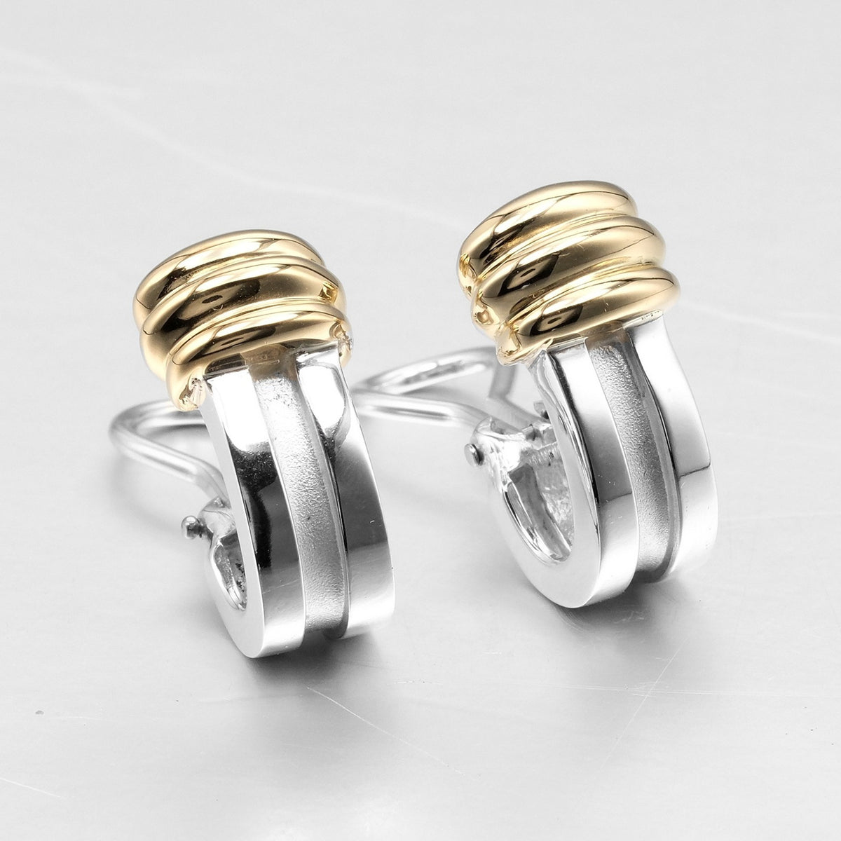 Grooved Earrings Silver 925 Yellow Gold V890017