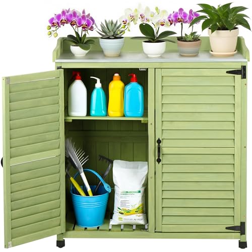 Waterproof Wooden Potting Bench with Metal Work Top B949