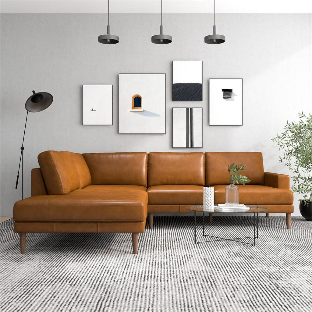 Cognac Tan Genuine Leather Corner Sectional Couch H704