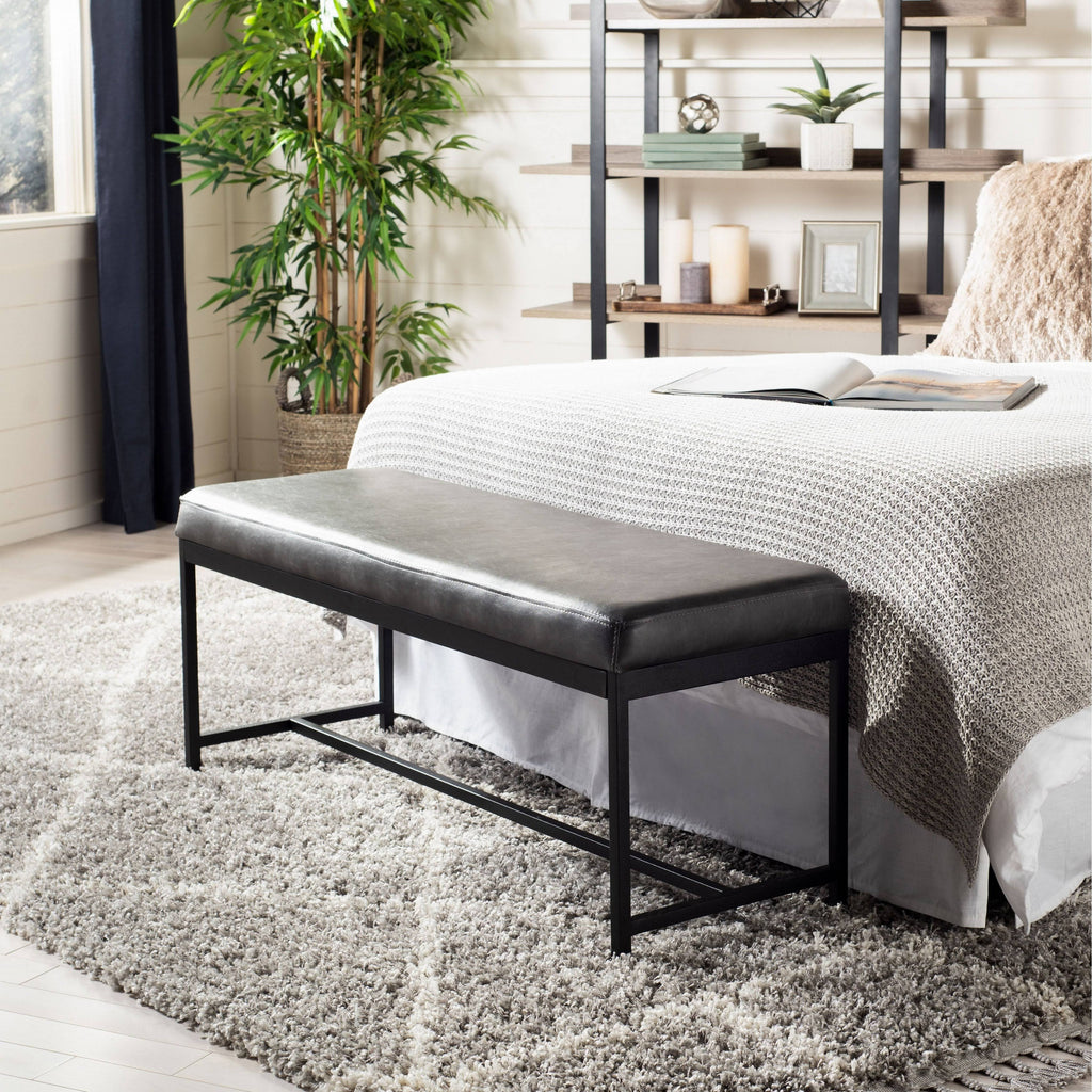 Grey Faux Leather Bench L72634