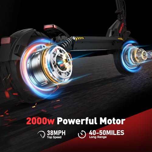 Electric Scooter with 28/38 MPH Top Speed, 40/50 Miles Range, 10/11" Offroad Pneumatic Tires, Foldable E44048