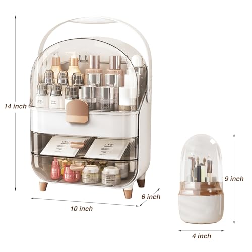 White 15" L×8.5"W×12"H Desktop Makeup Box with Drawers C4213